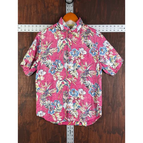 Tommy Bahama Faded Flora Floral Hawaiian Vacation Button Down Shirt Pink Mens XS - Picture 2 of 9